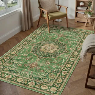 PureCozy Waschbarer Teppich Wohnzimmer 80x150cm Vintage Tepich for Living Room kurzflor rutschfest Weich Böhmischen Retro Grün Gold Carpet für Küchen Schlafzimmer Esszimmer Bedroom