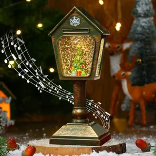 Weihnachtsdeko Laterne, Weihnachts Schneekugel Laterne mit Musik, Weihnachtslaterne mit Warmweißes LED Licht, Weihnachtslaterne Vintage mit Glitzernde Schneekugel Nachtlicht für Kamins Tischdeko