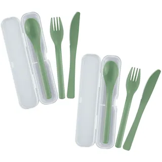 Westmark 2 Besteck-Sets je 3-teilig – praktisches Besteck-Set mit Messer, Gabel und Esslöffel in Mitnahmebox, ideal für Camping, festival und Picknick – BPA-frei - Mint-Grün
