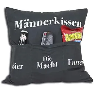 KAMACA Originelles Dekokissen Kissen mit 3 Taschen zum selbst Befüllen und Spruch Größe 43x43 cm tolles Geschenk für Anlässe wie z.B. Geburtstag (Männerkissen A)