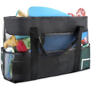 Houzzcare Übergroße Reisetasche Netz Strandtasche 70x37x18cm Sandspielzeug Tasche Aufbewahrungstasche Faltbar Picknicktasche Handtaschen Mehrzwecktasche, für Picknick Strand Familie Urlaub Shopping