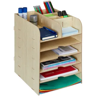 Relaxdays Schreibtisch Organizer mit Dokumentenablage 12 Fächer 34,5 x 25 x 32 cm Hellbraun