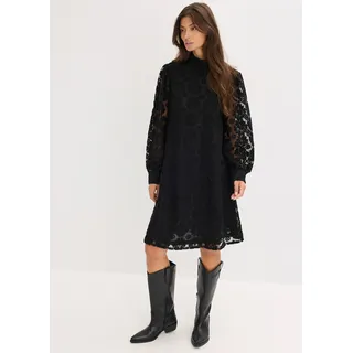 Minikleid BONPRIX "Minikleid aus Spitze", Damen, Gr. 34, N-Gr, schwarz, Obermaterial: 100% Polyester. Futter: 100% Polyester, festlich, A-Linie, Kleider Minikleid, festlicher Stil, aus Polyester, A-Linie Passform, mit Stehkragen