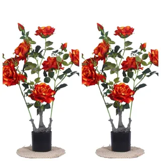 Zstar 2 Stück Künstlicher Pfingstrosenbäume, 70cm Groß Kunstpfingstrosenpflanze im Topf, Groß Künstlicher Pfingstrosenblütenbaum mit grünen Blättern Dekobaum für Wohnzimmer, Büro, Zuhause,Orange