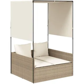 vidaXL Doppel-Sonnenliege mit Dach und Vorhängen Beige Poly Rattan - Beige