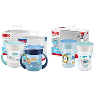 NUK Mini Magic Cup Trinklernbecher mit Leuchteffekt & Magic Cup Trinklernbecher | 8+ Monate | 230 ml | auslaufsicherer 360°-Trinkrand | BPA-frei | blau | 2 Stück