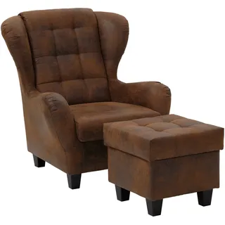 Home Affaire Ohrensessel Alexander Mikrofaser 92 x 103 x 93 cm Braun mit Hocker