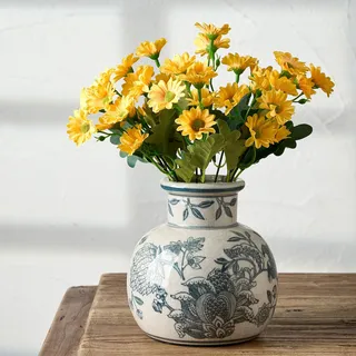SIDUCAL Blaue und weiße Vintage-Vase, 15,2 cm, Keramik, Chinoiserie, Blumenvase, Retro-Eisrisse, blau-weiße Porzellanvase für Tisch, Wohnzimmer, Badezimmer, Regal-Dekoration, Kaminsims