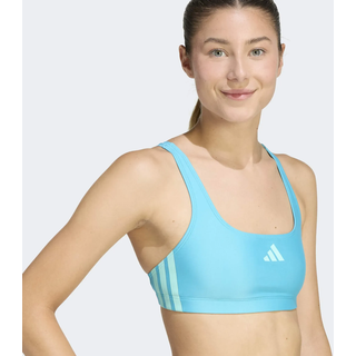 Bustier-Bikini ADIDAS PERFORMANCE "3-STREIFEN BIKINI V-FÖRMIGER RÜCKENAUSSCHNITT", Damen, Gr. 40, N-Gr, blau (lucid cyan, flash aqua), Obermaterial: 78% Polyester, 22% Elasthan, Bikini-Sets Bustier-Bikini