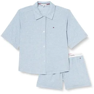 Tommy Hilfiger Damen Pyjama-Set Short Sleeve Kurz, Blau (Horizon Stripes Blue), L