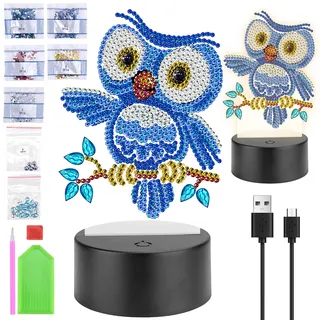 Homgaty Diamond Painting Kinder Mädchen, Kreative Bastelset Eule Nachtlicht Basteln am Kindergeburtstag, Geschenke Weihnachtsgeschenke für Mädchen 5 6 7 8 9 10 Jahre