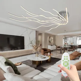 RRBEST LED Modern Deckenleuchte LED Wohnzimmerlampe Deckenleuchten Dimmbar mit Fernbedienung 10-Flammige Schlafzimmerlampe Aluminium Kronleuchter