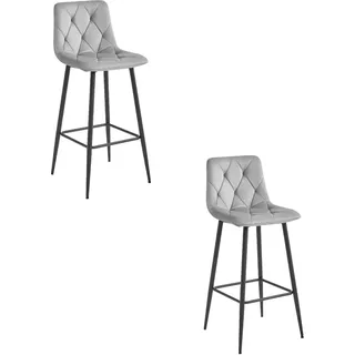 Valora NADO Hocker Silbergrauer Samt Schwarze Beine x2 | Paar weiche silbergraue Samthocker - Grau