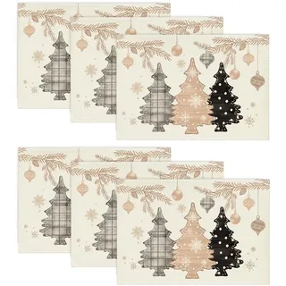 Artoid Mode Rosa Kiefer Bäume Weihnachten Platzsets 6er Set, 30x45cm Winter Xmas Tischset Waschbar Platzdeckchen Küche Party Deko