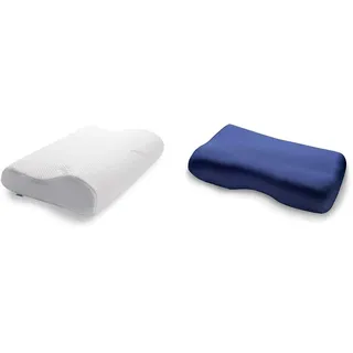 TEMPUR Kissen Set mit Füllung und Bezug, Original Kopfkissen Größe Junior mit Jersey-Kissenbezug (blau)