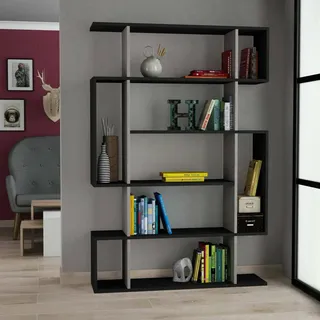Dmora - Bücherregal Adhara, Büroregal, Mobiler Buchhalter, Bücherbrett, 110x26h161 cm, Anthrazit und Beige