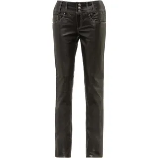Lederhose RICANO "Lederhose Skinny Pant", Damen, Gr. M, Länge 34, schwarz (weiß), Obermaterial: 100% Lammnappaleder LANA., figurbetont, Hosen Lederhose, Handgefertigt aus echtem Leder