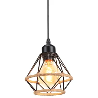 PETITES ECREVISSES Hängeleuchte Vintage Pendelleuchte Industrie Hängelampe Schwarz Metall Pendellampe 16CM Design mit Hanfseil Deckenleuchte E27 Für Wohnzimmer Café Restaurant