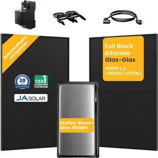 Balkonkraftwerk mit Speicher 1920Wh, EcoFlow Stream Ultra All-in-One Speicher mit Smarten Zähler, JaSolar 900W(+270W) Solarmodule für Balkonkraftwerk