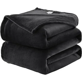 WAVVE Fleecedecke, Flanell, Mikrofaser, Sofaüberwurf, 230 x 270 cm, Schwarz, Sofadecke, 2 Personen, Felldecke, groß, warm und weich, aus Plüsch, 270 x 230 cm