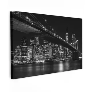 MuchoWow Leinwandbild New York - Brooklyn - Brücke Gemälde 60x40 cm , Textil , Rechteckig , 60x40 cm , FSC 100% , gerahmt , Bilder & Rahmen, Bilder, Leinwandbilder