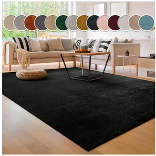 Paco Home Teppich »Cadiz 630« rechteckig 14 mm Höhe Uni-Farben, besonders weich, waschbar, auch als Läufer erhältlich, schwarz