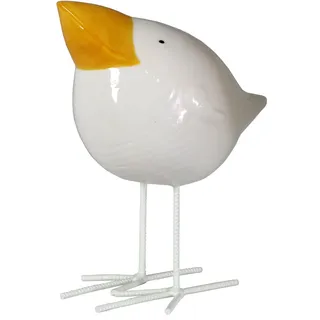DRW Vogel aus Keramik in Weiß und gelber Spitze 25 x 17 x 30 cm