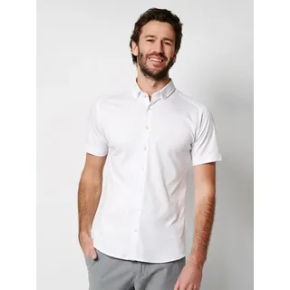 Kurzarmhemd DESOTO "Jerseyhemd Casual Modern Button Down halbarm", Herren, Gr. XL, N-Gr, weiß (solid weiß), Jersey, Obermaterial: 100% Baumwolle, unifarben, slim fit normal, Rundhals, Raglanärmel Aufschlag, Hemden Kurzarmhemd, Flexibler Stretch
