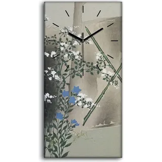 Wanduhr Uhr Wandbild Leinwand 30x60 Gemälde Asiatischer Mann Blumen Baum Kunst - schwarze Hände - Bunt