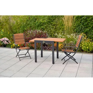 Gardenson Balkonset , Graphitfarben, Naturfarben , Holz , 3-teilig , Akazie,Akazie , massiv , Tisch ausziehbar, Stuhl klappbar , Gartenmöbel, Gartengarnituren, Balkonmöbel-Sets