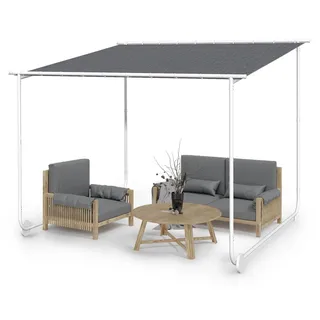 Blumfeldt Pergola, Metall Pavillon mit Polyester Schiebedach und Bodenrollen, Sonnensegel mit Gestell, Mobile Überdachung Freistehend, Sonnenschutz für Garten & Terrasse, Gazebo Wasserdicht & Stabil - Dunkelgrau