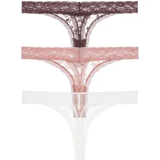 Dorina Tanga "Lana Essential Lace" 3er Pack, leicht transparent, mit Spitze, bequem, weich, ivory, braun, pink