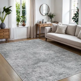 BEIMO Moderner Waschbarer Teppich Wohnzimmer, Grau, 120x170 cm | Abstrakt Design, Großer Weicher Kurzflor Carpet, Rutschfest, Für Küche und Bettvorleger Schlafzimmer, Pflegeleicht