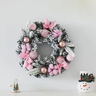Figarge Weihnachtstürkränze Rosa 30 cm Türkranz Weihnachten Außen mit Weihnachtskugeln für Haustür, Kamin und Wanddekoration Türkranz Winter (Rosa, 30CM)