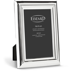 EDZARD Bilderrahmen Florenz für Foto 10 x 15 cm, edel versilbert, anlaufgeschützt, mit Samtrücken, inkl. 2 Aufhängern, Fotorahmen zum Stellen und Hängen