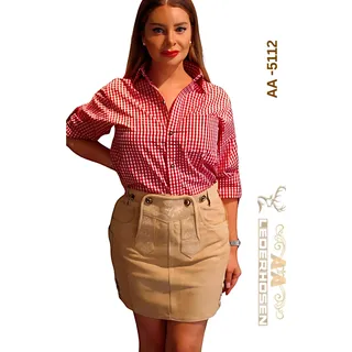 Lederhose Damen – Premium Wildleder Trachtenrock Lux Beige mit Hosenträgern 32