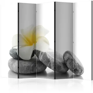 artgeist Paravent , Gelb, Weiß , Holz, Textil , Kiefer , massiv , Blume , 225x172x3 cm , Motiv auf Vorder- und Rückseite , Wohnzimmer, Raumteiler, Paravents