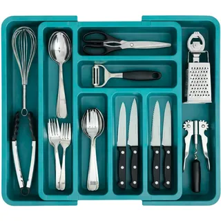 edihome Besteckkasten für Schublade erweiterbar 6 bis 8 Fächer türkis