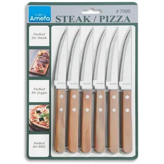 Amefa PIZZA 7000 Pizza-/ Steakmesser Set 6 Personen | Schwarz | 18/0 Edelstahl | poliert & rostfrei | 2-fach genietete Griffe aus Pakka Wood | Pizzabesteck | Steakbesteck | Grillbesteck Set