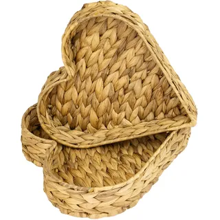 HMF Geschenkkorb leer, Aufbewahrungskorb geflochten aus Wasserhyazinthe | 2er Set | Herzförmig | 29/26 cm Breite