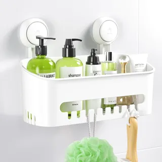 Ulinek Duschablage Ohne Bohren zum hängen, Badezimmer Regal mit Saugnapf, Duschregal wiederverwendbar, Duschkorb für Shampoo Duschgel, Halterung für Dusche Tür Fliese, Wand, Küche Organizer, bis 10KG