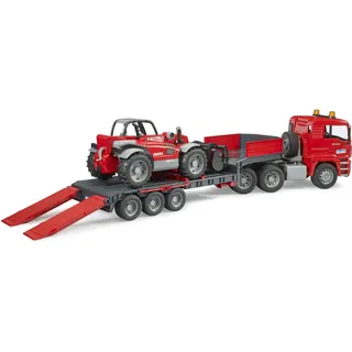 Bruder 02774 - MAN TGA LKW mit Tieflader und Manitou Teleskoplader rot 1:16
