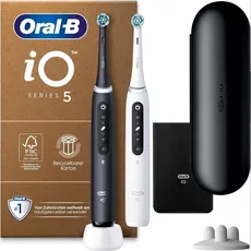 Bild Oral-B iO Series 5 Plus Edition Elektrische Zahnbürste/Electric Toothbrush, Doppelpack PLUS 2 Aufsteckbürsten, 5 Putzmodi, Etui, recycelbare Verpackung, black/white