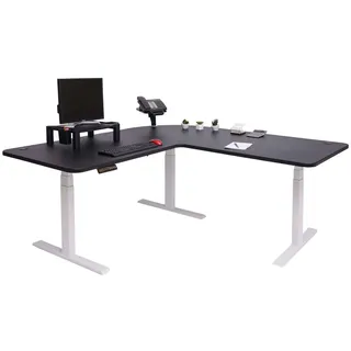 Mendler Eck-Schreibtisch HWC-D40, Computertisch elektrisch höhenverstellbar 178x178cm 84kg MVG - schwarz, weiß