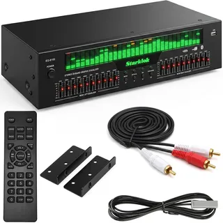 31 Band Digitaler Equalizer, Stereo Graphic Equalizer mit 12 visuellen Rhythmus-Modi, Soundprozessor mit Bluetooth, USB, Optischem/Koaxialem Eingang für Aufnahmestudio Musikdarbietung