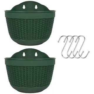 Set von 2 Stück Hängepflanzgefäßen Outdoor Hängekorb Kunststoff Blumentopf Pflanzen Halter Aufhänger für Balkon Zaun Wand montiert Pflanzgefäße Hängende Zaun Pflanzgefäße mit Drainage und 4 Haken