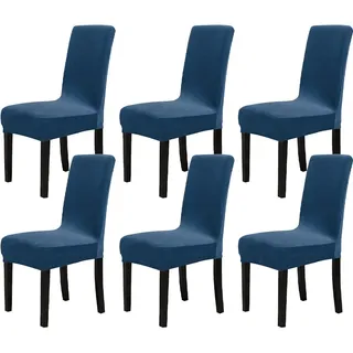 Chickwin Chickw1 Stuhlhussen 6er Set Samt Stuhlhussen für Schwingstühle, Esszimmerstühle Hussen Für Hochzeit, Hotel, Küche, Bankett, Partys Stretch Stuhlhussen (6er,Königsblau)