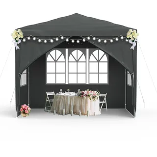 Sessamen-LP Pavillon Wasserdicht - Partyzelt Gartenpavillon mit 8 Seitenwänden Camping Festpavillon für Garten, Party, Hochzeit (3 x 3m mit 4 Seitenwände, Dunkelgrau) - Grau