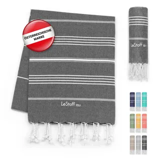 LeStoff Premium Hamamtuch XXL 200 x 200 cm - 100% Bio-Baumwolle, Vorgewaschen, Nachhaltig, Saugstark & Schnelltrocknend, Picknickdecke, Liegetuch, für Strand, Bad, Yoga, Camping & Reise (Schwarz)