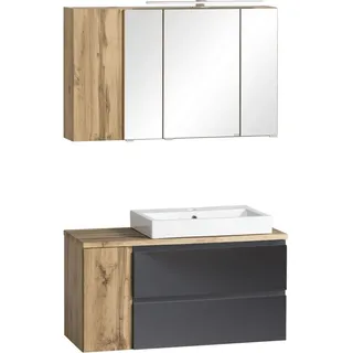 Held Möbel 2-tlg Waschtisch-Set Ancona 105 cm matt Grau-Wotaneiche Becken rechts